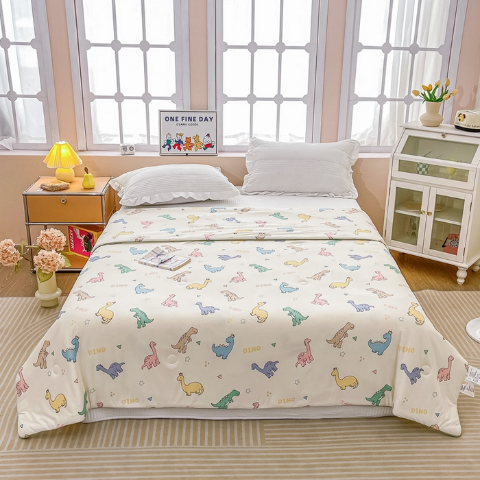 91家纺网 家纺一手货源 找家纺 眠优居 2024新款A类针织棉大豆纤维夏被 恐龙家族