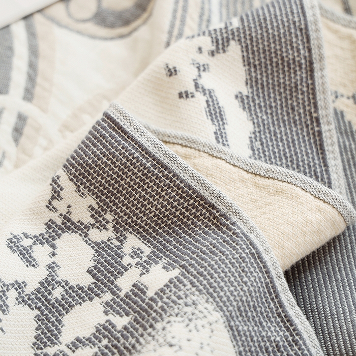 91家纺网 家纺一手货源 找家纺 朴尔 2024新款基拉尼风流苏花边全棉纱布毛巾被 林恩圣湖-灰