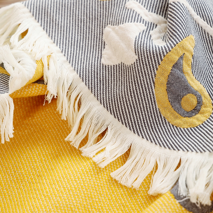 91家纺网 家纺一手货源 找家纺 朴尔 2024新款基拉尼风流苏花边全棉纱布毛巾被 莫克罗斯-灰