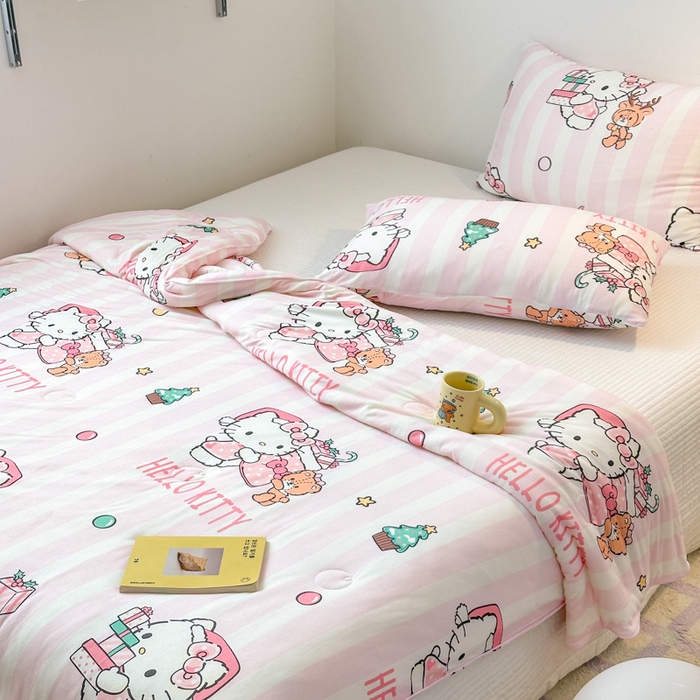 91家纺网 家纺一手货源 找家纺 木堇家居 2024新款三丽欧A类针织棉10%大豆纤维嵌绳款夏被 粉色kT