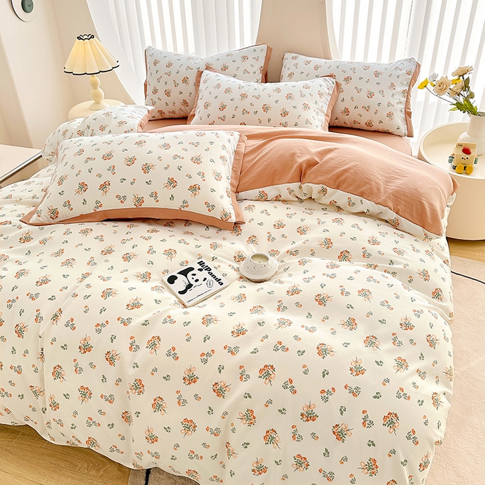 91家纺网 家纺一手货源 找家纺 卡普二店 2024新款A类水洗棉麻四件套 春意浓