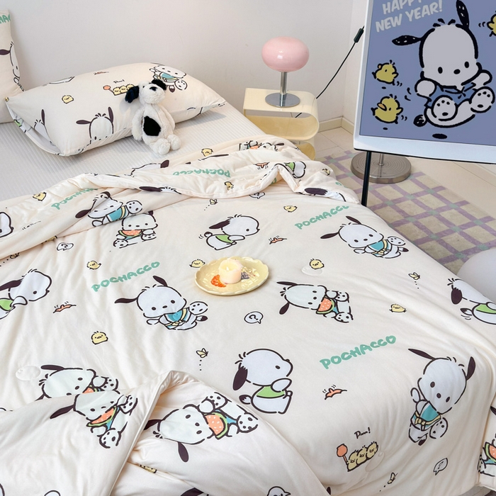 91家纺网 家纺一手货源 找家纺 木堇家居 2024新款三丽欧A类针织棉10%大豆纤维嵌绳款夏被 吃瓜帕恰狗