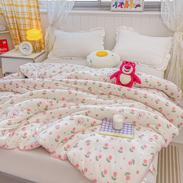 91家纺网 家纺一手货源 找家纺 眠优居 2024新款A类针织棉大豆纤维夏被 郁金粉兔