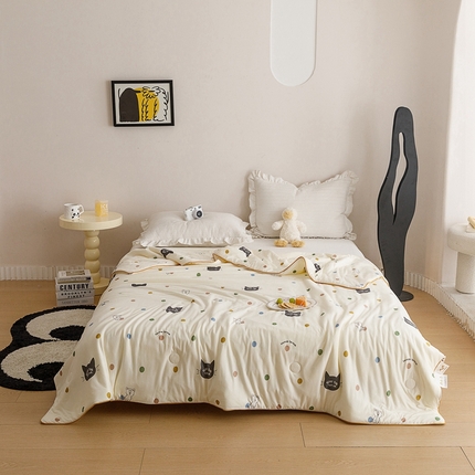 91家纺网 家纺一手货源 找家纺 优被业 2024新款针织棉大豆纤维被 波点猫