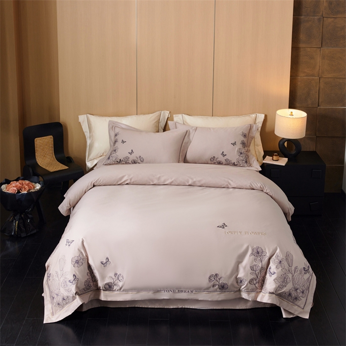 91家纺网 家纺一手货源 找家纺 （总）云胡 2024新款50支长绒棉宽边工艺刺绣四件套-无人区玫瑰