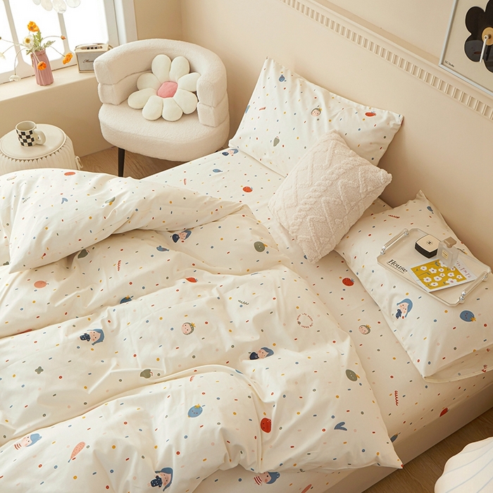 91家纺网 家纺一手货源 找家纺 一米阳光 2024新款小清新AB版全棉四件套 水果点点