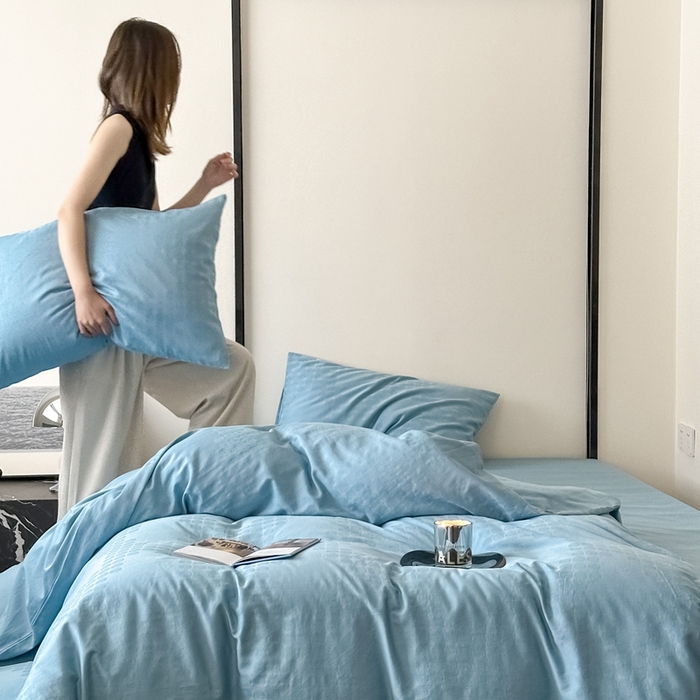 91家纺网 家纺一手货源 找家纺 玖弘 2024新款染色提花系列四件套 古韵 梵高蓝