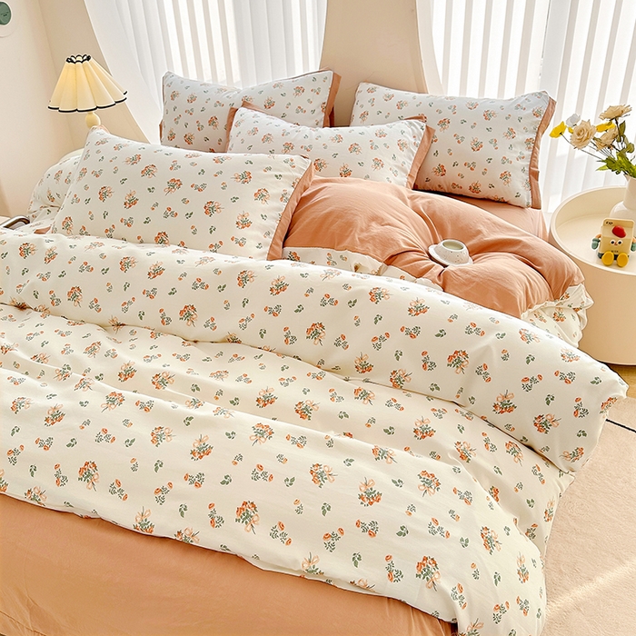 91家纺网 家纺一手货源 找家纺 卡普二店 2024新款A类水洗棉麻四件套 春意浓