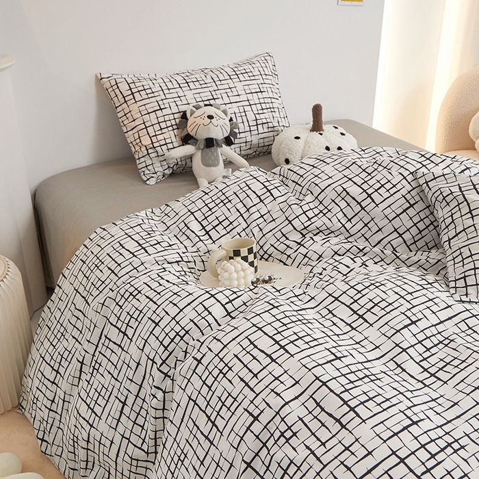 91家纺网 家纺一手货源 找家纺 一米阳光 2024新款小清新AB版全棉四件套 简约