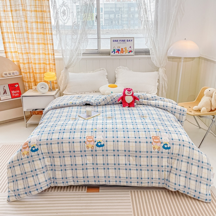 91家纺网 家纺一手货源 找家纺 眠优居 2024新款A类针织棉大豆纤维夏被 熊兔伙伴