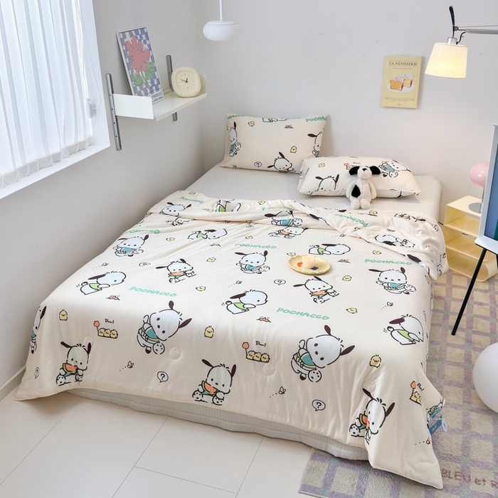 91家纺网 家纺一手货源 找家纺 木堇家居 2024新款三丽欧A类针织棉10%大豆纤维嵌绳款夏被 吃瓜帕恰狗