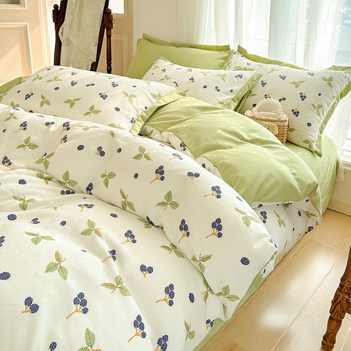 91家纺网 家纺一手货源 找家纺 卡普二店 2024新款A类水洗棉麻四件套 桑葚情怀