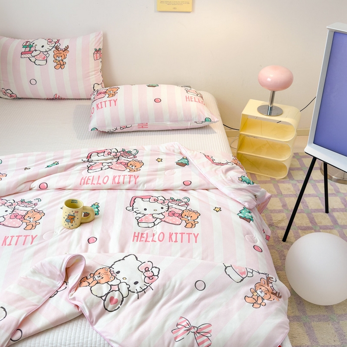 91家纺网 家纺一手货源 找家纺 木堇家居 2024新款三丽欧A类针织棉10%大豆纤维嵌绳款夏被 粉色kT