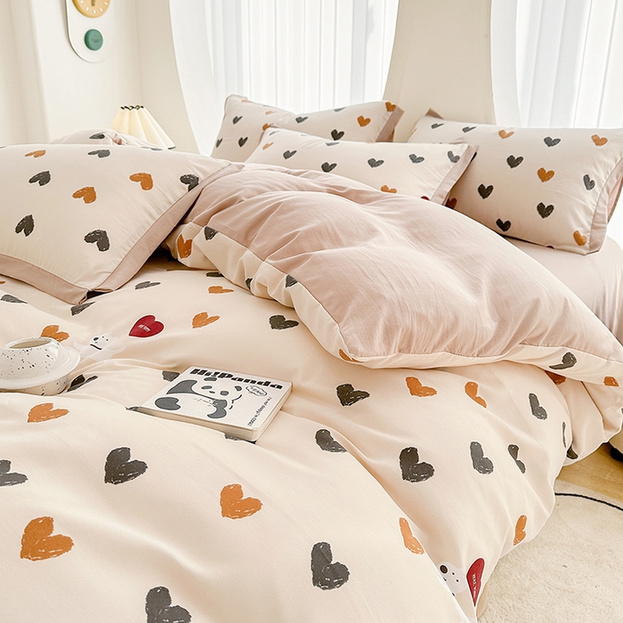 91家纺网 家纺一手货源 找家纺 卡普二店 2024新款A类水洗棉麻四件套 心之恋