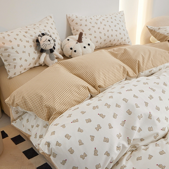 91家纺网 家纺一手货源 找家纺 一米阳光 2024新款小清新AB版全棉四件套 萌萌宠