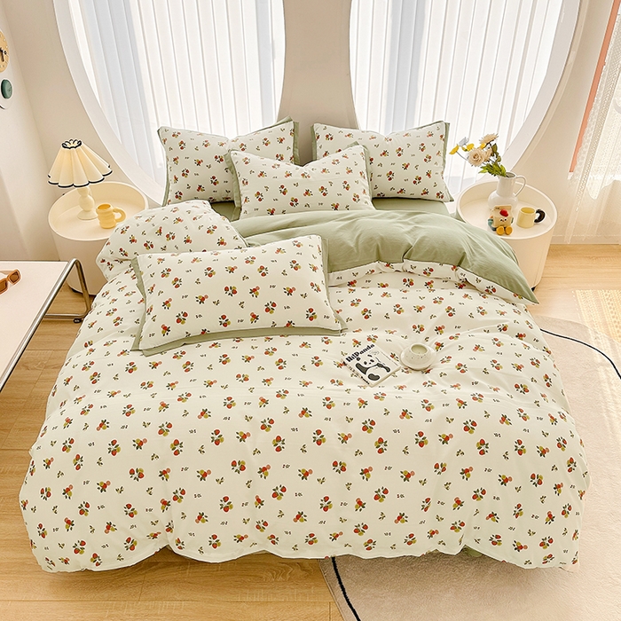 91家纺网 家纺一手货源 找家纺 卡普家居2025新款A类水洗棉麻四件套 草莓园