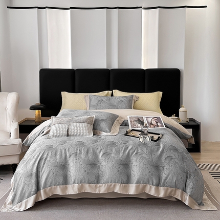 91家纺网 家纺一手货源 找家纺 （总）娇逸家居 2025新款50支莱赛尔数码印花宽边拼角天丝四件套（可搭配同系列夏被和床盖）