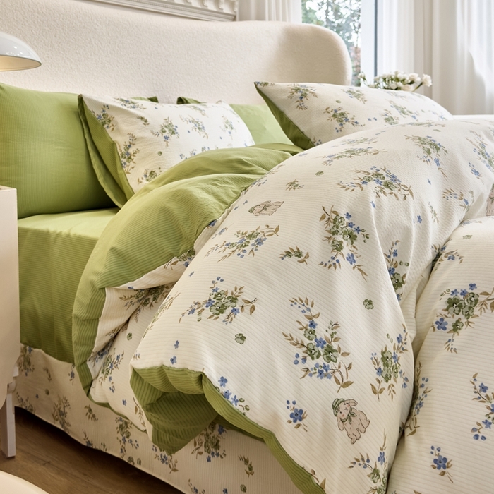 91家纺网 家纺一手货源 找家纺 梦莱斯 2024新款提花泡泡棉四件套 菲菲兔