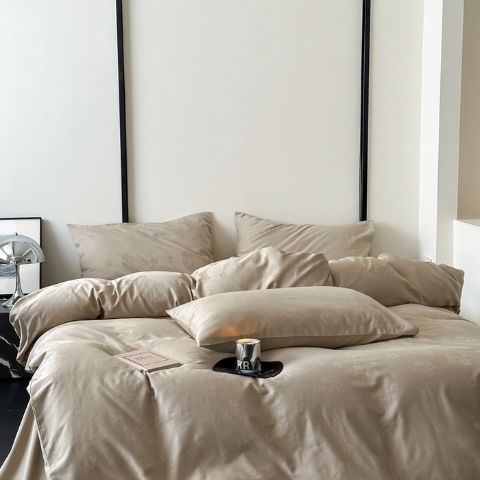 91家纺网 家纺一手货源 找家纺 玖弘 2024新款染色提花系列四件套 繁花 香槟色