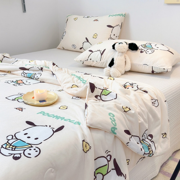 91家纺网 家纺一手货源 找家纺 木堇家居 2024新款三丽欧A类针织棉10%大豆纤维嵌绳款夏被 吃瓜帕恰狗