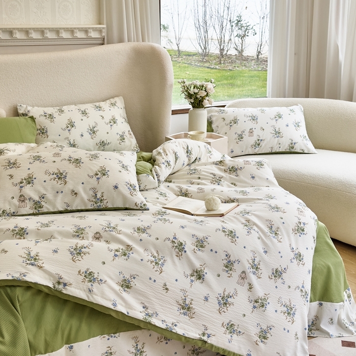 91家纺网 家纺一手货源 找家纺 梦莱斯 2024新款提花泡泡棉四件套 菲菲兔