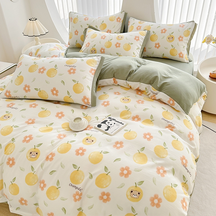 91家纺网 家纺一手货源 找家纺 卡普二店 2024新款A类水洗棉麻四件套 橙意满满