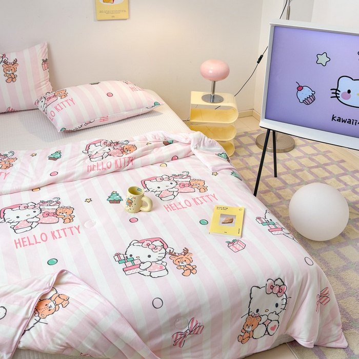 91家纺网 家纺一手货源 找家纺 木堇家居 2024新款三丽欧A类针织棉10%大豆纤维嵌绳款夏被 粉色kT