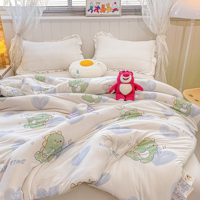 91家纺网 家纺一手货源 找家纺 眠优居 2024新款A类针织棉大豆纤维夏被 爱心恐龙