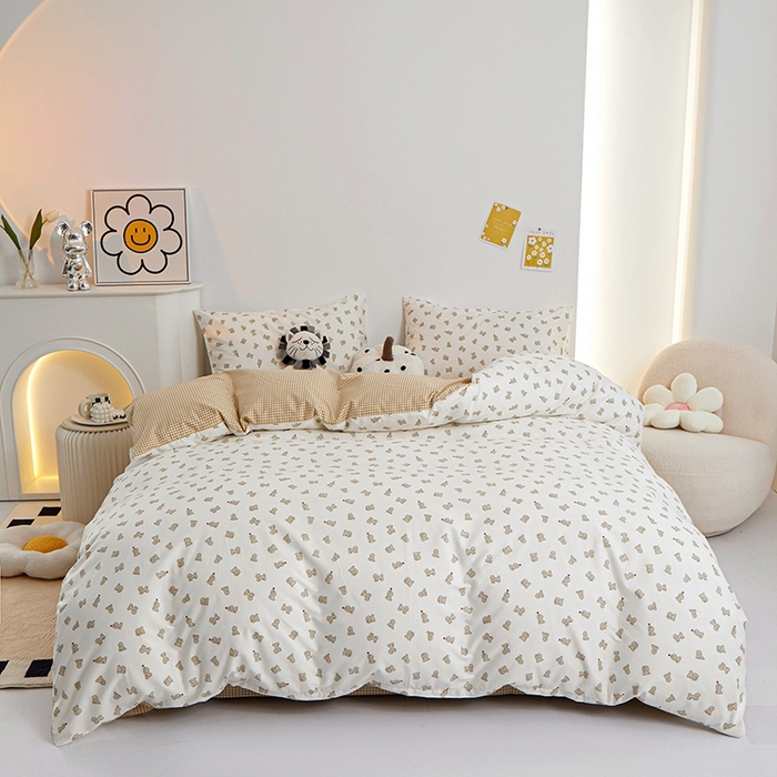 91家纺网 家纺一手货源 找家纺 一米阳光 2024新款小清新AB版全棉四件套 萌萌宠