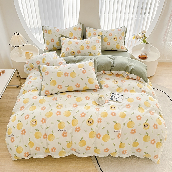 91家纺网 家纺一手货源 找家纺 卡普二店 2024新款A类水洗棉麻四件套 橙意满满