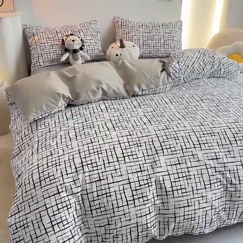 91家纺网 家纺一手货源 找家纺 一米阳光 2024新款小清新AB版全棉四件套 简约