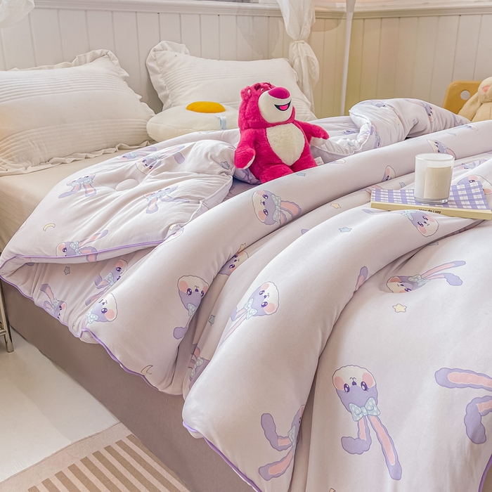 91家纺网 家纺一手货源 找家纺 眠优居 2024新款A类针织棉大豆纤维夏被 紫色小兔