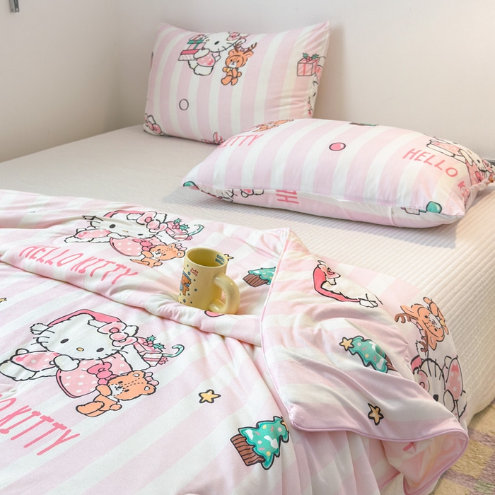 91家纺网 家纺一手货源 找家纺 木堇家居 2024新款三丽欧A类针织棉10%大豆纤维嵌绳款夏被 粉色kT