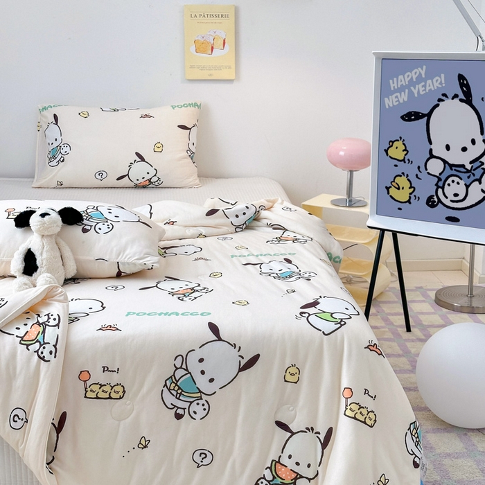 91家纺网 家纺一手货源 找家纺 木堇家居 2024新款三丽欧A类针织棉10%大豆纤维嵌绳款夏被 吃瓜帕恰狗