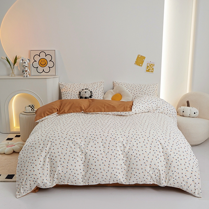 91家纺网 家纺一手货源 找家纺 一米阳光 2024新款小清新AB版全棉四件套 月半点点