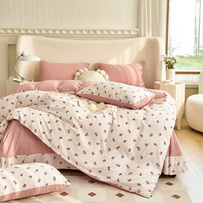 91家纺网 家纺一手货源 找家纺 梦莱斯 2024新款提花泡泡棉四件套 花季