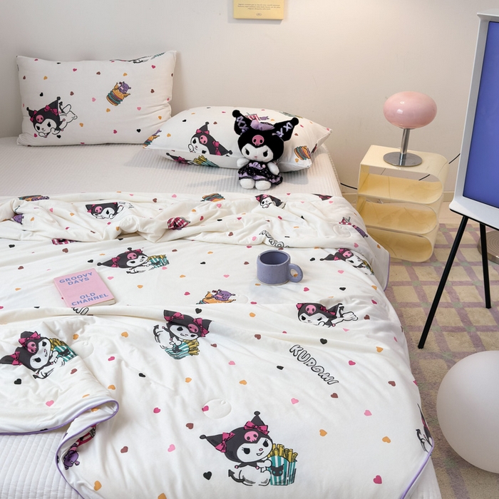 91家纺网 家纺一手货源 找家纺 木堇家居 2024新款三丽欧A类针织棉10%大豆纤维嵌绳款夏被 薯条库洛米