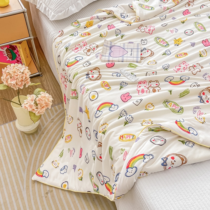 91家纺网 家纺一手货源 找家纺 眠优居 2024新款A类针织棉大豆纤维夏被 彩虹乐园