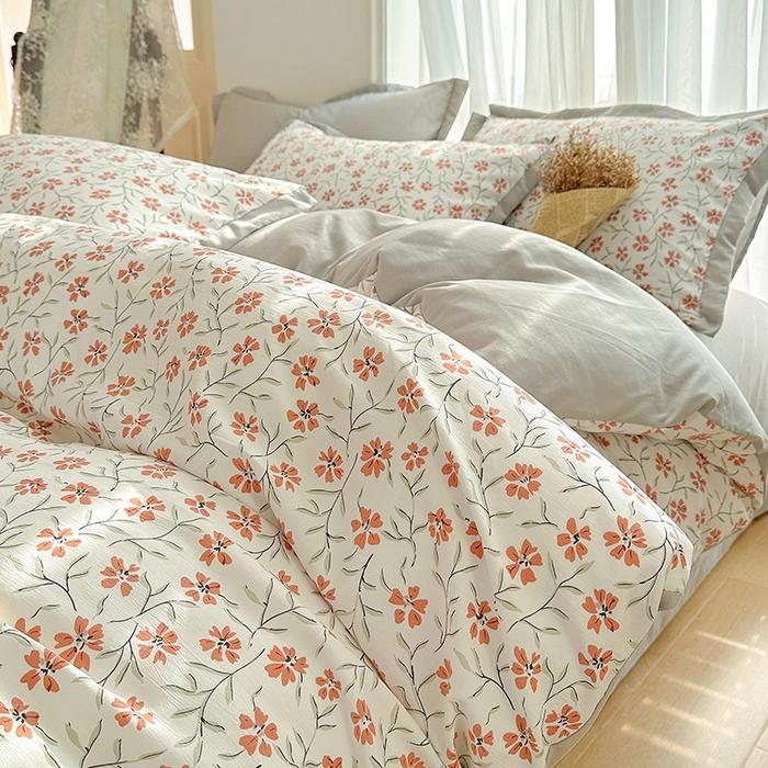 91家纺网 家纺一手货源 找家纺 卡普二店 2024新款A类水洗棉麻四件套 楚楚花颜