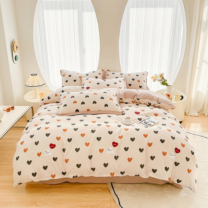 91家纺网 家纺一手货源 找家纺 卡普二店 2024新款A类水洗棉麻四件套 心之恋