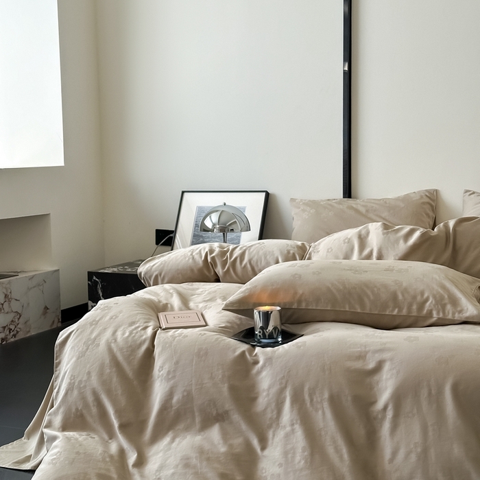 91家纺网 家纺一手货源 找家纺 玖弘 2024新款染色提花系列四件套 繁花 香槟色