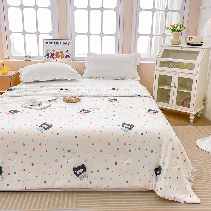 91家纺网 家纺一手货源 找家纺 眠优居 2024新款A类针织棉大豆纤维夏被 波点水母