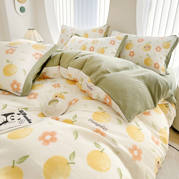 91家纺网 家纺一手货源 找家纺 卡普二店 2024新款A类水洗棉麻四件套 橙意满满