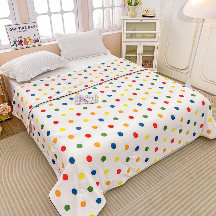 91家纺网 家纺一手货源 找家纺 眠优居 2024新款A类针织棉大豆纤维夏被 多彩波点