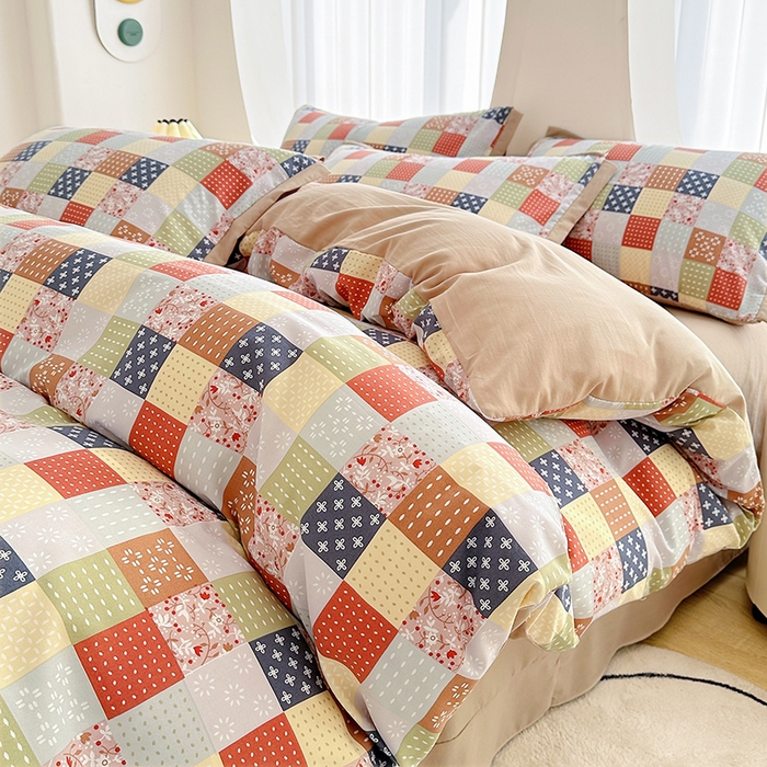 91家纺网 家纺一手货源 找家纺 卡普二店 2024新款A类水洗棉麻四件套 彩格