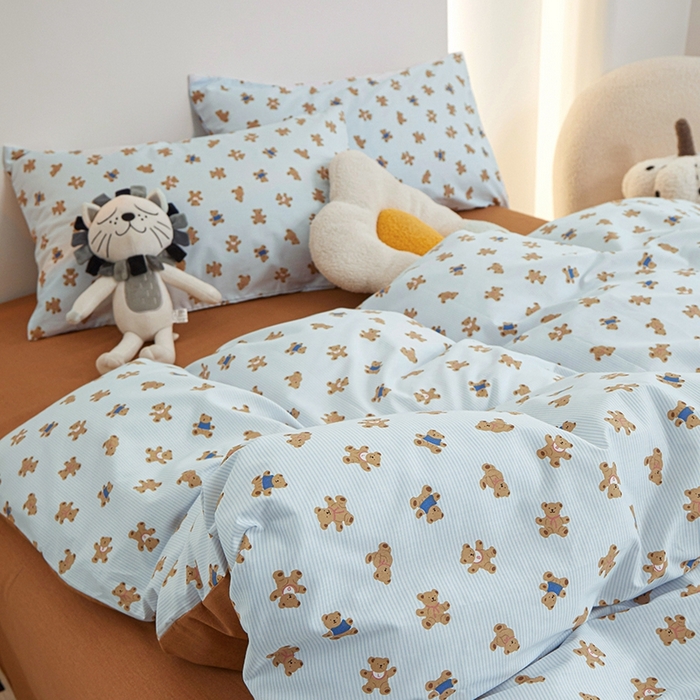 91家纺网 家纺一手货源 找家纺 一米阳光 2024新款小清新AB版全棉四件套 饼干熊