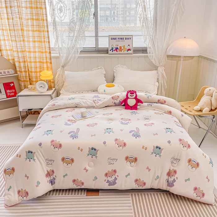 91家纺网 家纺一手货源 找家纺 眠优居 2024新款A类针织棉大豆纤维夏被 欢乐家族