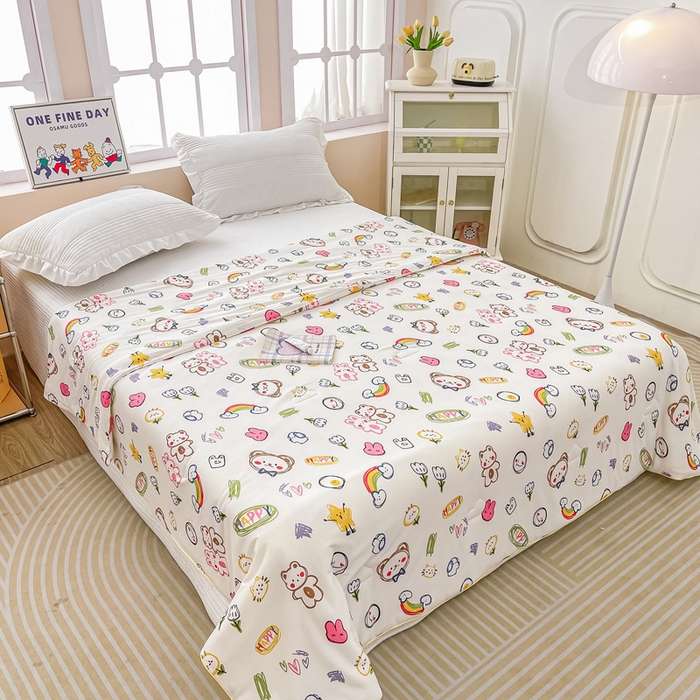 91家纺网 家纺一手货源 找家纺 眠优居 2024新款A类针织棉大豆纤维夏被 彩虹乐园