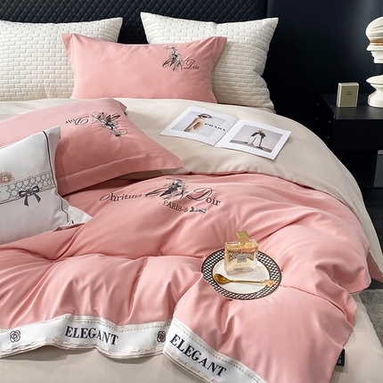 91家纺网 家纺一手货源 找家纺 棠颂 2025春夏全棉高奢优雅刺绣四件套--莫妮卡（礼盒包装） 莫妮卡-西柚