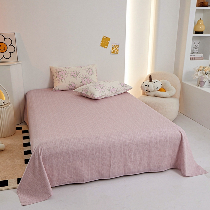 91家纺网 家纺一手货源 找家纺 一米阳光 2024新款小清新AB版全棉四件套 粉黛